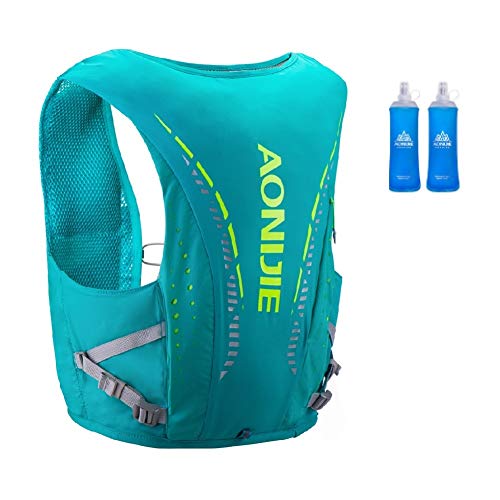 AONIJIE Mochila de hidratación ligera y transpirable de 12 litros al aire libre, sendero, maratonista, correr, ciclismo, carreras, chaleco de hidratación con vejiga de agua (verde + 2 x 450 ml, L/XL)