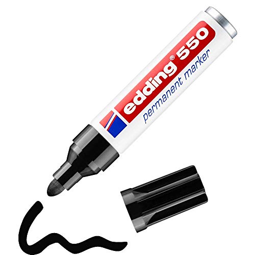 edding 550 marcador permanente - negro - 1 rotulador - punta redonda 3-4 mm - resistente al agua, de secado rápido, rotuladores indelebles - para cartón, plástico, madera, metal, vidrio