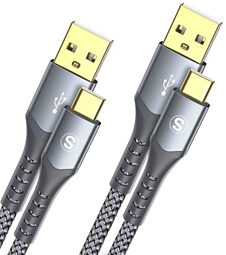 sweguard Cable USB Tipo C, 2Packs [ 1M+1M ] Cargador Tipo C Nylon Carga Rápida y Sincronización Cable USB C para Samsung S10/S9/S8/Note 10/Note 9, Huawei P30/P20/Mate 20, Sony Xperia-Gris
