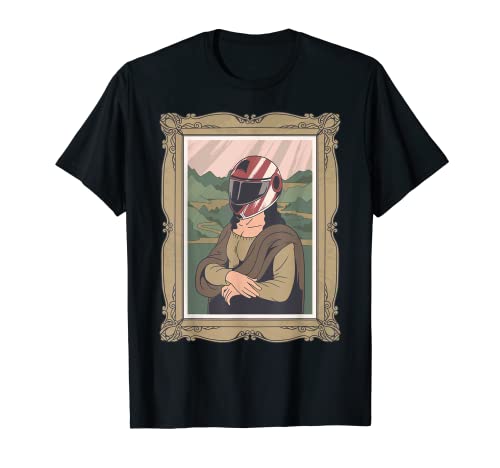 Divertido Mona Lisa Pintura Famosa Parodia Con Casco De Motociclistas Camiseta