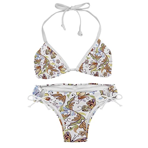 Conjunto de bikini para mujer, arte barroco, pintura de flores, traje de baño de playa, Multicolorido, XS