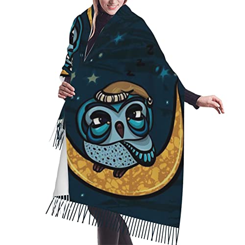 QQIAEJIA Bufanda suave chales envolturas con borla de dibujos animados búho dormilón mujeres moda cachemira cabeza bufanda, Como se muestra en la imagen, talla única