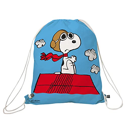 NERTHUS FIH 816 Mochila Snoopy, Cierre de Cuerda, Bolsillo Interior de Cremallera, Ligera y Resistente, Azul