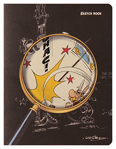 Clairefontaine ES 813028C - Cuaderno cosido Sketchbook Dibujado a lápiz bajo la lupa de Asterix sobre fondo negro - 16x21 cm - 60 páginas de papel de dibujo Sketch color marfil liso 90g