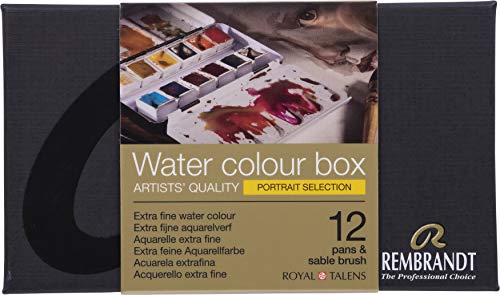Rembrandt Water Colour Box - Caja de acuarelas extrafina (12 tazas, incluye pincel optimizado para retratos)