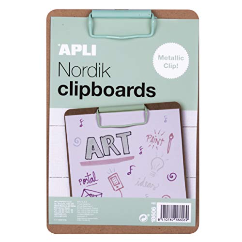 APLI 18606 - Clipboard Portapapeles madera A5 clip verde -Nordik Collection