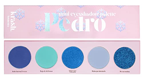 KRASH KOSMETICS Paleta de Sombras de Ojos - Mini eyEXshadow Pedro - 5 Tonos Super Pigmentados Larga Duración Mate Shimmer Glitter - Color Azul Pastel Oscuro - Espejo Incluido - Vegano y Cruelty Free