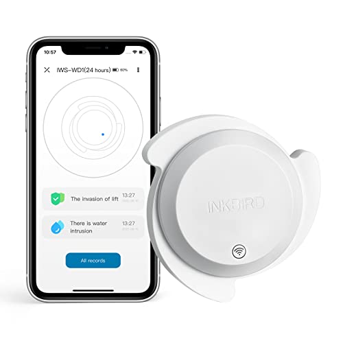 Inkbird Sensor Agua WiFi,IWS-WD1 Detector de Agua Inteligente con App de Alarma y Notificaciones,IP67 Impermeable Detector de Fugas para Cocina, baño y Sótano