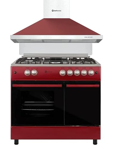 PACK SOLTHERMIC 90 CM ROJO BURDEOS COCINA PORTABOMBONA Y CAMPANA (HORNO A GAS 64L), 5 QUEMADORES