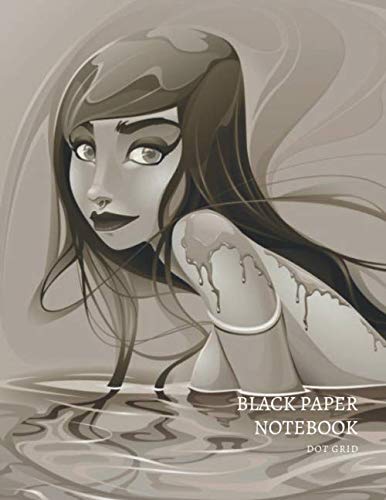 Black Paper Notebook Dot Grid: Illustration of a mermaid, sepia Cover 8.5 x 11 Reverse Color Journal With Black Pages To Write, Draw And Sketch - For Gel, Ink, Pens, Metallic, Markers 100 Pages