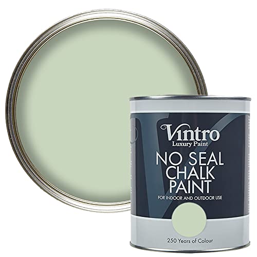 Vintro Pintura de tiza sin sello | Verde pálido | Uso interior y exterior | Muebles | Paredes | Madera | Metal | 1 litro (Verdant)