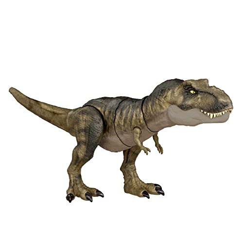 Jurassic World T-Rex golpea y devora Dinosaurio articulado, figura de juguete para niños (Mattel HDY56)