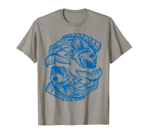 Koi Fish Pesca Carpa Japón Grabado Azul Kawaii Rod Line Camiseta