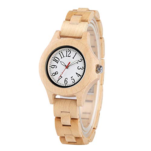OIFMKC Reloj de Madera Reloj de Pulsera de bambú Completo para Mujer Reloj de Pulsera de Madera Natural Relojes para Mujer Moda Casual Números arábigos Dial Reloj Regalos, con ca