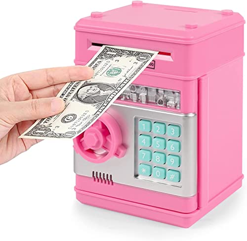 Hucha Electronica, Czemo Contraseña Money Bank para Cash Coin ATM Mini Coin Banks, Regalos para Niños y Niñas 3-12 Año, Smart Locks Voice Prompt Caja de Monedas,Juguete Divertido Regalo, Rosado