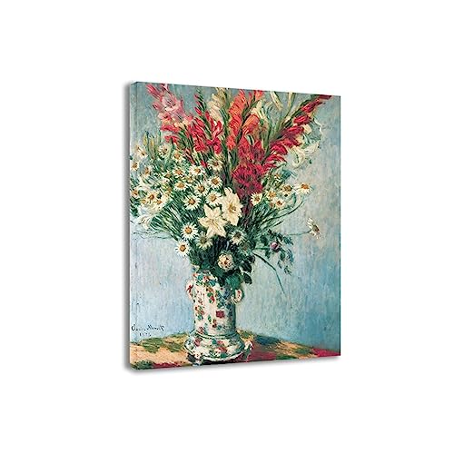 DHAEY Cuadros flores para sala de estar. Lirios y margaritas de Claude Monet. Reproducción de pinturas. Lienzo Pintura para pared lienzo envuelto 80x104cm
