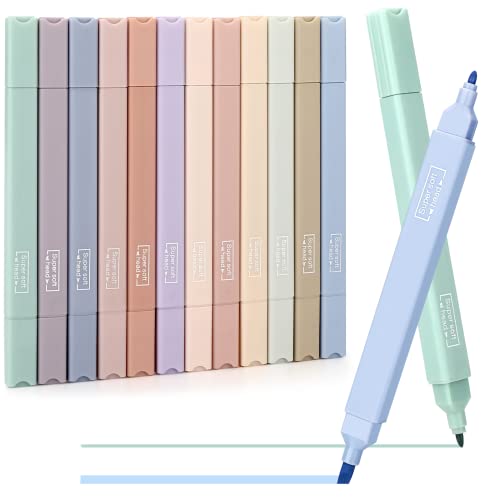 Miiepls Resaltadores Estéticos,Cabeza Doble12PC Estética Biblia Resaltadores Colores Surtidos Pastel Set,Marcadores Fluorescentes, para Escuelas, Oficinas, Estudiantes, Artículos Escolares