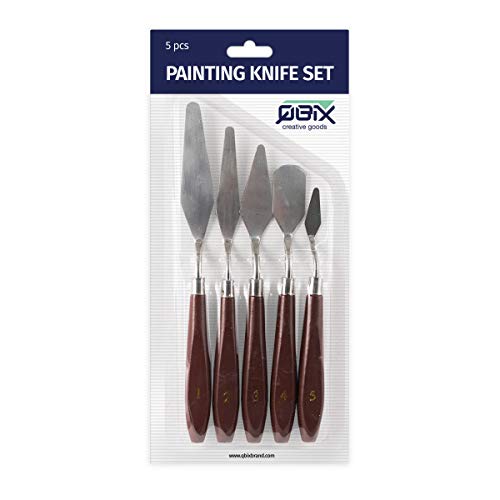 QBIX Juego de cuchillos de pintura - Ultimate Art Supplies con 5 herramientas de pintura de cuchillo de paleta - Juego de raspadores de pintura de acero inoxidable con mango de madera