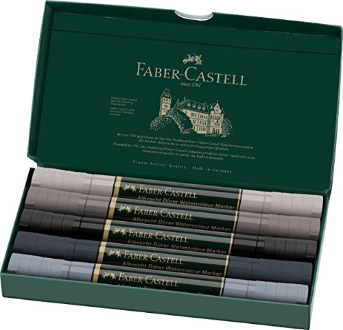 Faber-Castell 160306 Albrecht Durer - Rotulador de acuarela con doble punta para una aplicación de color plana y precisa, 5 unidades, tonos grises, gris