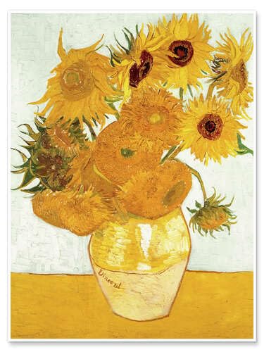 Jarrón con Girasoles pósters para la Pared de Vincent Van Gogh Cuadros decoración para Cualquier habitación 50 x 70 cm Naranja Girasoles Láminas Decorativas