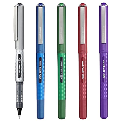 Uni-Ball UB-157D - Bolígrafos de tinta líquida (0,7 mm, 5 unidades), color negro, azul, verde, rojo y violeta