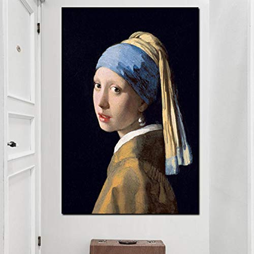 La joven de la perla de Johannes Vermeer. Reproducciones de arte clásico del mundo, póster impreso en lienzo, cuadro de pared para sala de estar, sofá, pared artística decorativa