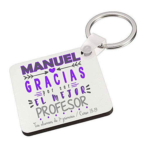 Kembilove Llaveros Personalizados Profesor con Nombre - Llaveros Impresos a 2 Caras para Maestros - Llavero Gracias por ser el Mejor Profesor Morado