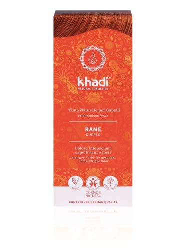 khadi COPPER tinte vegetal, coloración para el cabello de un radiante dorado cobrizo a un ardiente rojo cobrizo, color natural 100% vegetales, naturales y vegano, cosmética natural certificada, 100g