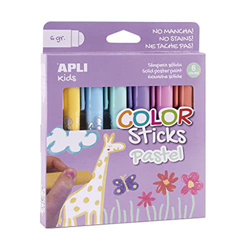 APLI Kids 18881 - Color Sticks colores pastel - Témperas sólidas para niños, 6 u.