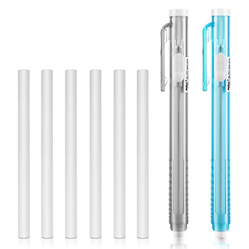 TIESOME Pen-Style - Juego de 2 gomas de borrar mecánicas retráctiles + 6 recambios de goma de borrar de repuesto para dibujar, dibujar, dibujar, arte (azul)