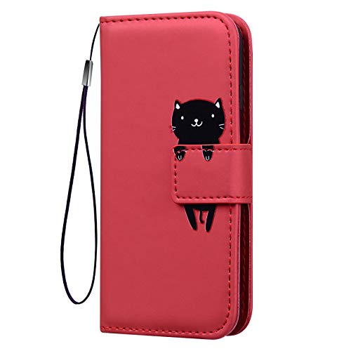 KERUN Funda para Cuero con Tapa Samsung Galaxy A22 5G, Estuche para Teléfono Tipo Billetera [PU/TPU], Funda Protectora con Función de Soporte a Prueba de Golpes. Rojo