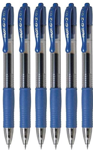 Pilot Pen 2605 G2 07 - Bolígrafo de tinta de gel (0,7 mm, punta de 0,39 mm, ancho de línea de 0,39 mm, rellenable, bl-g2-7, 6 unidades), color azul