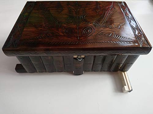 Gigante gran caja de puzzle rompecabezas de color marrón chocolate, caja mágica joyero tallado en madera con decoración de tesoro de almacenamiento secreto de clave oculta