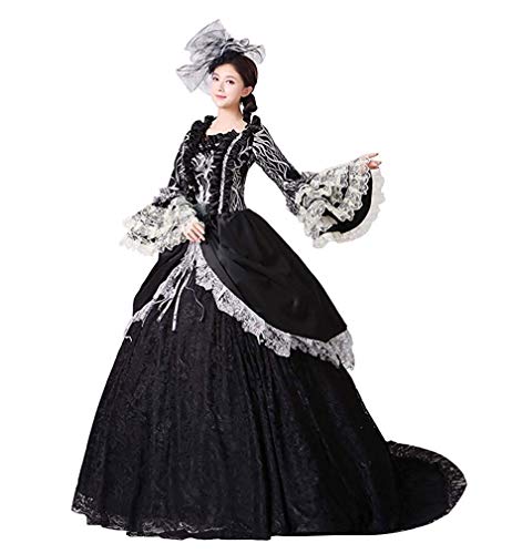 Vestido de baile barroco rococó de María Antonieta de María Antonieta del siglo XVIII, vestido de período histórico renacentista para mujer, Negro -, Small