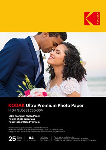 Kodak 9891261 - Papel fotográfico (280 g/m2, brillante, formato A4, 21 x 29,7 cm), impresión por inyección de tinta