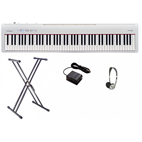 Roland FP30 - Juego de piano digital (marco doble X y auriculares), color blanco