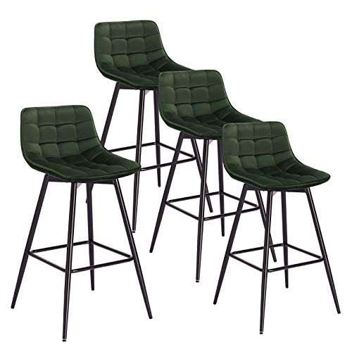 WOLTU 4X Taburete de Bar con Respaldo Paquete de 4 Marco de Metal Muebles Cocina Asiento de Terciopelo Taburete Alto Cocina Sillas Altas Bar Cocina Verde Oscuro BH143dgn-4