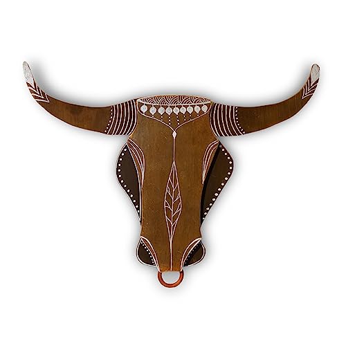 Cabeza de Toro (Vaca Brava) Hecha a Mano de Madera con effecto 3D. Cabeza de Toro Pintada a Mano. Arte sustenible. Hecho a Mano de Materiales reciclados.
