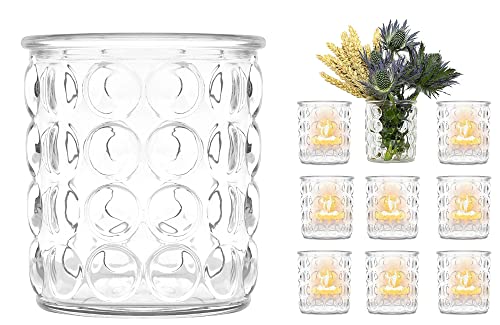 casavetro Juego de 10 portavelas de Cristal – Decoración para Bodas – Cristal Redondo – Creativo Vintage Velas Soporte para Bodas, Fiestas y Navidad Boda Comida (10 Unidades)