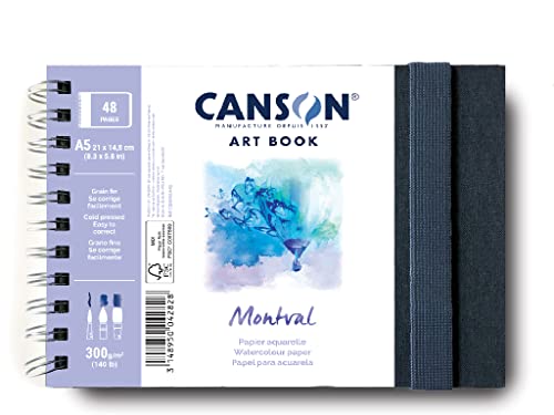 Canson Professional Book, Papel Acuarela, Grano Fino, 300g, Cuaderno Espiral, A5-14,8x21 cm, 24 hojas, Blanco