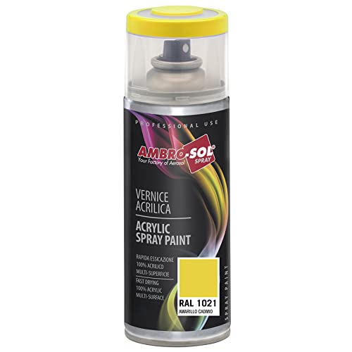 AMBRO-SOL - Pintura acrílica en spray, color Amarillo Cadmio, RAL 1021, resultado profesional en múltiples superficies, exteriores e interiores, 400 ml