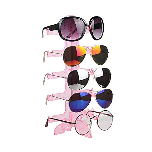 OUSIKA Organizador de gafas de sol transparente 5 pares de gafas de sol de plástico que muestran el marco del soporte del bastidor 5 capas Gafas Exhibición de joyas Collares Colgantes Soporte Gafas de