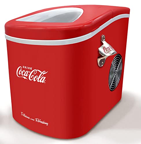 Salco Máquina de cubitos de hielo Coca-Cola SEB-14CC, roja, cubitos de hielo en 8-13 minutos, con abrebotellas COCA-COLA