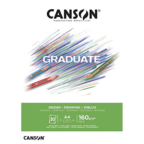 Canson Graduate Dibujo Bloc Encolado A4 30H Fino 160g Blanco Natural