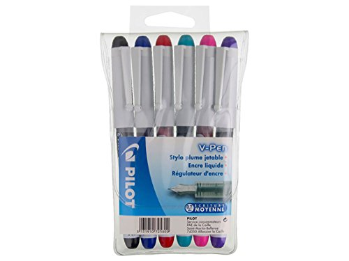 Pilot - V-PEN - Juego de plumas estilográficas desechables (6 unidades, 0,5 mm, 6 colores)