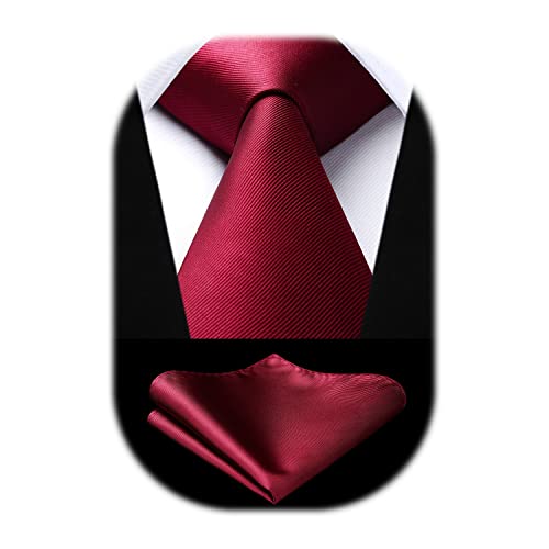 Enlision Conjunto de corbata cuadrada y corbata de bolsillo en color burdeos para hombres