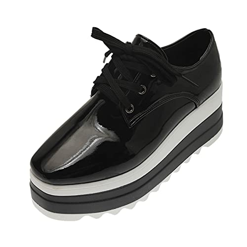 TDEOK Zapatos de Mujer Otoño 42 Plataforma Color Dedo Sólido Casual Brillante Moda Zapatos de Mujer Correas Zapatillas de Mujer Zapatos de Verano para Mujer Con Tacón Negro, Negro , 39 EU