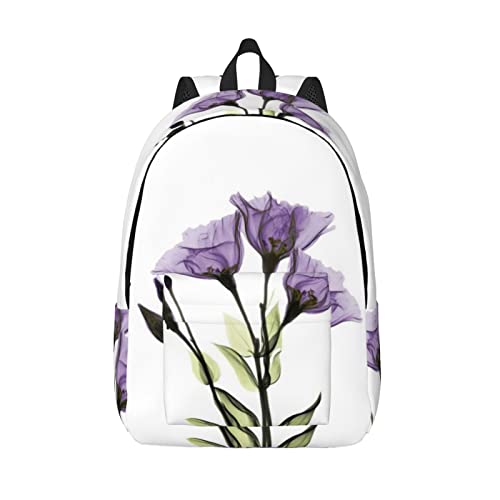 BEULSI Mochila de lona Giclée de estilo casual, ligera, hermosa flor morada, mochila escolar de viaje, Negro, M