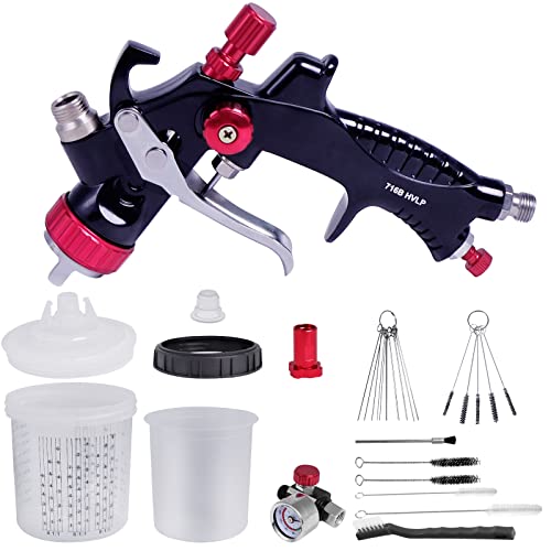 Aflybltol Pulverizador de pintura profesional con taza rápida de mezcla de pintura, kit de pistola de pintura en aerosol de 1,3 mm incluye 10 tazas desechables, cepillos de limpieza, regulador de