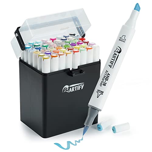 ARTIFY 48 marcadores de pincel de cincel, marcadores de artista profesionales de doble punta, juego de rotuladores de dibujo con estuche para colorear adultos